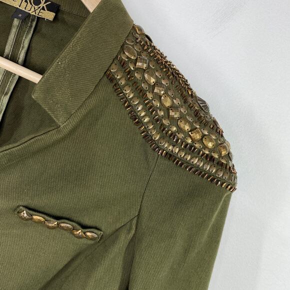 Larok Luxe Army Green Corporal Chic Cropped Jacket Women's Size Small S - Picture 6 of 9